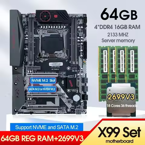 JINGYUE X99TI D4 Kit Motherboard With E5 2699 V3 Processor CPU LGA 2011-3 64GB (4*16) DDR4 ECC Memor