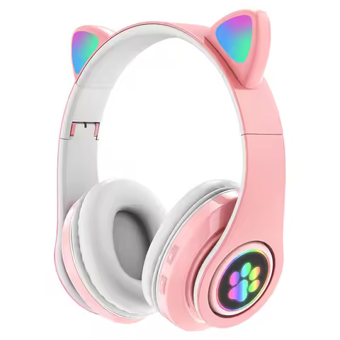 B39 Bluetooth 5.0 Wireless Headphones Cute Cat Ears Long Battery Life HIFI Stereo Foldable Earphone 