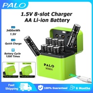 PALO 1.5V 8-slot AA Battery Charger and AA3400mWh Li-ion Rechargeable Battery