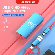 Actual Switch USB-C Video Capture Card 4K60 Input Low Latency 1080P120 Recording UVC UAC for Live St