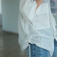 北海高領側抽繩短袖襯衫 - 2色 - 伸縮白