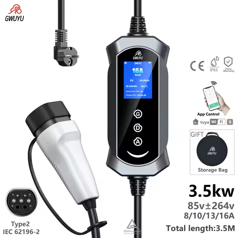 GWUYU 3.5KW 7KW Portable EV Charger AC Charging Pile Delay Charge APP Activation 3 Keys Control for 