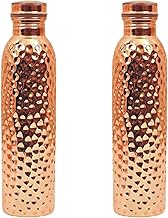 Arts Of India Pure Copper Water Bottle, Drink ware Set, Capacity 1000 ML, Set of 2 ((HAMMERED 2)