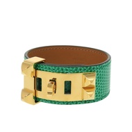 近全新愛馬仕 Collier de Chien 24 蜥蜴皮薄荷綠金扣 W 印記 (2024) 綠色錶帶 1088 [二手] 愛馬仕