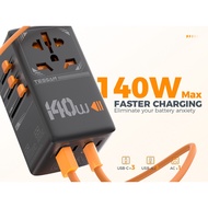TESSAN - 140W GaN Fast Charging Travel Plug UK AU EU Universal Traveling Adapter USB, Charge Adapter