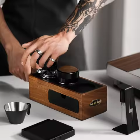 MHW-3BOMBER Vintage Tamping Station 51-58mm Coffee Portafilter Holder Espresso Puck Screen Storage B