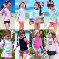 【Uhome】Infant Toddler Swim Wear 2-10T Kids Girls Swimming Suit 2pcs/set Long Sleeve Swimsuit M-3XL F