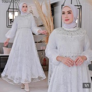 White Brocade Dress with Pearl Organza Combination 76291