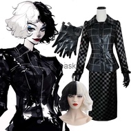 PU Leather Cruella De Vil Cosplay Costume Movie Super Villain Character Uniform Halloween Costume Fo