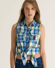 Superdry復古撞色vintage格仔retro綁結恤衫背心checked tie front shirt top