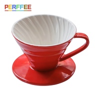【Stylish】 Ceramic Coffee Dripper V Shape 60 Degree Pour Over Coffee Maker Drip Coffee Filter White Black Red Pink Brown V01 V02