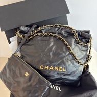 全新CHANEL黑色金字22bag小號垃圾袋AS3260 23P
