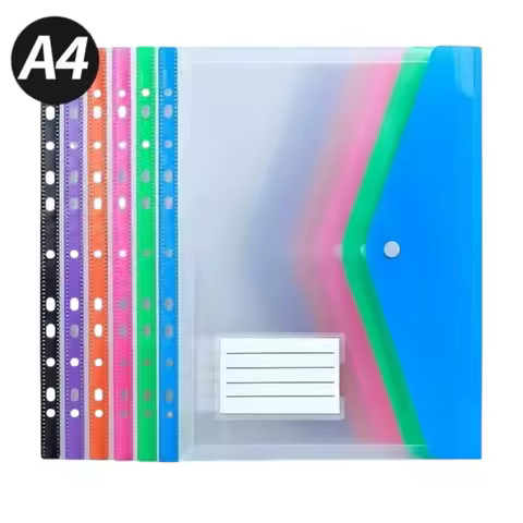 6pcs Plastic Envelope With Adhesive Snaps & 11 Holes File Folder Expansion Bag For 2/3/4 Ring File B