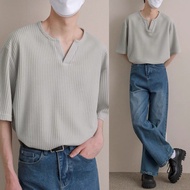 Baju T Shirt Lelaki Waffle T Shirt Men Short Sleeve Casual Men T Shirt Korean Style T-shirt for Men