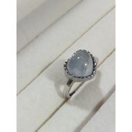 (R373) BLUE FLUORITE NATURAL GEMSTONE ADJUSTABLE SILVER LOVE HEART RING 蓝色萤石天然宝石可调节银心戒指 CINCIN PERAK BATU PERMATA