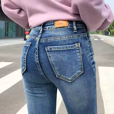 NEW Women Stretch High Waist Classic Retro Jeans Lady Clothes 38 40 Skinny Pants Push Up Leggings Mo