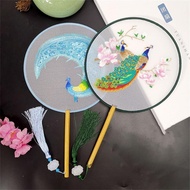 Classical Round Shaped Tuan Fan Double Sided Embroidery Fan With Tassel Ancient Dance Fan Ancient Cl