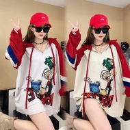 ((Ready Stock) Last Order Women's Clothing Counter withdraw Cabinet Fat m Oversized 0kg Color Matching Hooded Drawstring Sunscreen T-Shirt Top 3.21