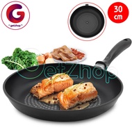 GetZhop Diamond Coated Pan Size 30 cm Shallow Bottom Delicious Model DLS-AJ130 (Brown)