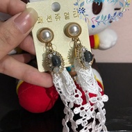 复古珍珠蕾丝耳环