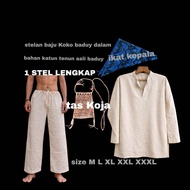Baju Koko Baduy Pria 1 Set Lengkap – Baju Adat Baduy + Ikat Kepala + Tas Koja | Varian Hitam Putih