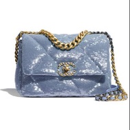 ［出清價］Chanel 香奈兒 19 Bag 限量版 絕美水藍瀑布美人魚亮片包 手提包 肩背包 非2.55 11.12 coco 口蓋包