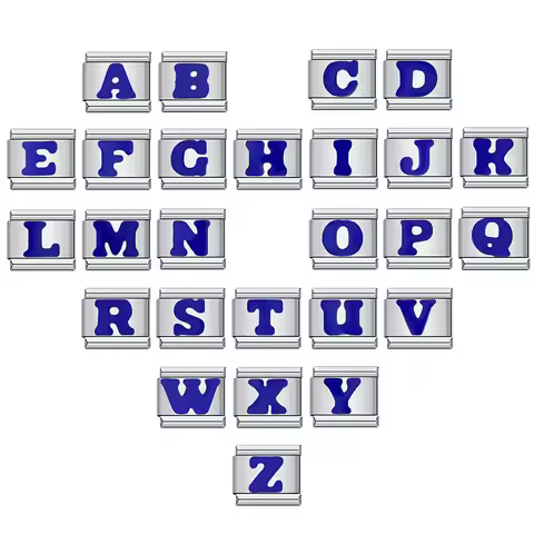 1pc Blue Color 26 English Letters A-Z Italian Links Charm Fit 9mm Stainless Steel Women Men Bracelet