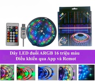 Dây led đuổi ARGB 16 triệu màu 2m 5m cảm biến âm thanh điều khiển remot và app dây bọc silicon