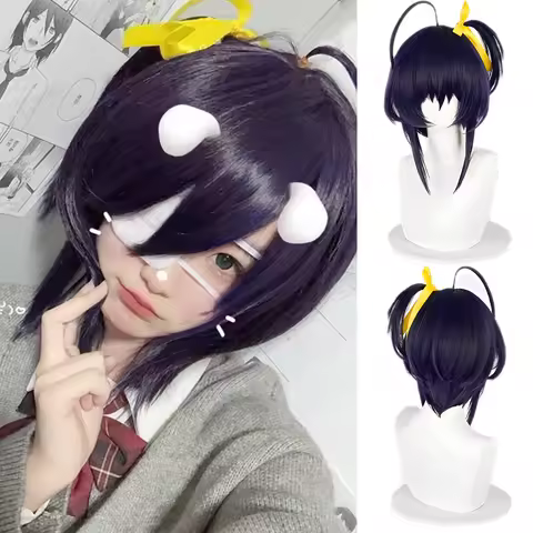 Takanashi Rikka Cosplay Wig Short Purple Black Heat Resistant Synthetic Hair Wigs for Women Girls Co