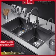 NANO Kitchen Sink 304 Stainless Steel Sinki Dapur Double Sink Bowl Basin Undermount & Topmount Sink 