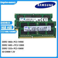Samsung แล็ปท็อป Ram DDR3 4G 8G 1066/1333/1600MHz แล็ปท็อปหน่วยความจำ PC3-8500 10600 12800 14900 1.5V SODIMM 204pin หน่วยความจำสำหรับโน้ตบุ๊คใหม