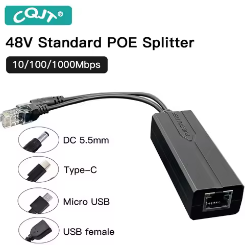 Standard POE Splitter 48V to 5V 12V 1.2A 2.2A Micro USB tpye-C 100M/1000M POE Camera Injector Power 