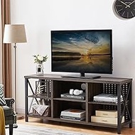 IBF Industrial TV Stand for 75 Inch TV, Large Rustic Wood and Metal Entertainment Center, Long Television Stand Table with Media Console Cabinet Storage for Living Room Bedroom, Dark Gray Oak, 63 Inch