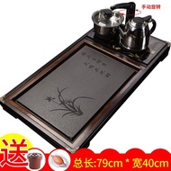 Minimalist Solid Wood Tea Tray with Drainage, Compact Home Tea Station 1OL6