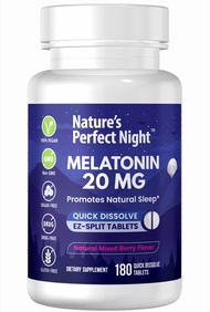 | Melatonin 20mg | 180 Quick Dissolve Tablets | Natural Mixed Berry Flavor |High Potency | Sugar Fre