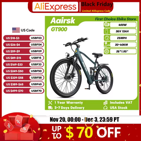 Aairsk GT900 Adult Ebike 400W 36V 13Ah Off-Road Electric Bicycle City Commuting 26*1.95 Inch Tire Du