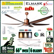 Elmark Ceiling Fan 666B BLACK MC 66” inches DC Motor Remote Control 6 Blades Ceiling Fan With 24W 3