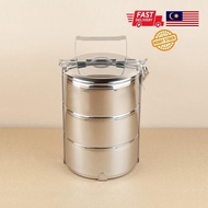 Stainless Steel Mangkuk Tingkat 3 Tingkat Bekal Bekas Makanan Besi Makan Tengahari Berkelah