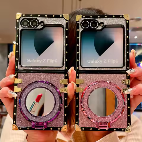 Luxury Matte Cover Glitter Case for Samsung Galaxy Z Flip 6 Z Flip 4 Fashion Woman Mirror Case for S