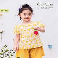 Oli River baby girl floral sleeveless shirt set - H486 for children 1,2,3,4,5,6,7,8,9,10 years old