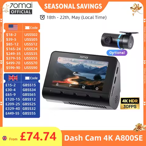 70mai 4K Dash Cam A800SE Upgraded Version of 70mai A800S Voice Control Supercapatior GPS ADAS Car DV