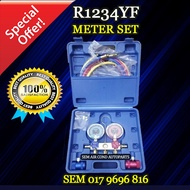 R1234YF MANIFOLD GAUGE AIR COND METER SET (CAR AIRCOND SYSTEM) R1234 METER HOSE RED BLUE COUPLER