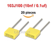 20ชิ้นตัวเก็บประจุแก้ไข103J100 100V103J 10NF 0.01UF 100V 103J 5Mm โพลีโพรพิลีนปลอดภัยฟิล์มพลาสติก