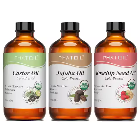 PHATOIL 100% Organic 236ml Castor Oil 118ml Jojoba Rosehip Oil Sunflower Seed Oil