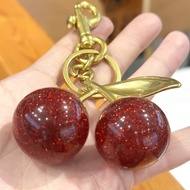 Sparkling Red Crystal Cherry Charm Keychain For Coach Handbag Shoulder Bag Women's Cherry Keychain