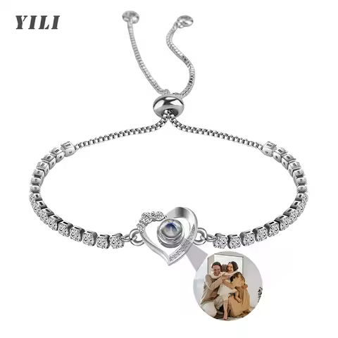 Personalized Picture Cubic Zirconia Tennis Bracelet Custom Photo Projection Bracelet Heart Picture C