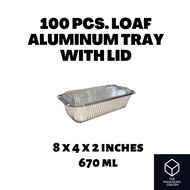 [100 PCS] Loaf (Medium) Aluminum Tray with Lid RE205 [ 8" x 4" x 2" ] 670ML Baking Tray
