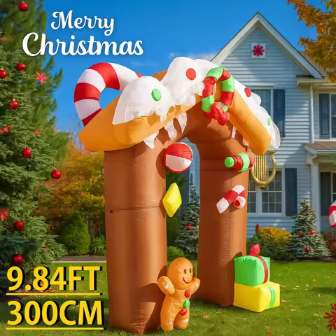 9.84FT LED Light Xmas Inflatable Gingerbread House Arch Toys Lawn Party Decoration Home Ornaments Ya