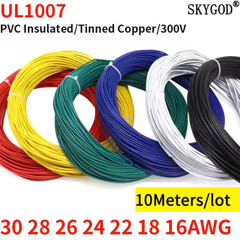 10M UL1007 PVC Tinned Copper Wire Cable 18/20/22/24/26/28/30 AWG White/Black/Red/Yellow/Green/Blue/G