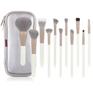 Bộ cọ trang điểm cá nhân GUVIET gồm 11 cọ thân màu trắng lông màu xám kèm theo túi da đựng đựng cọ